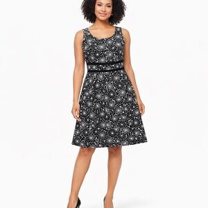 Talbots Womens 4P Black White Floral Embroidered Linen Dress Romantic Coquette